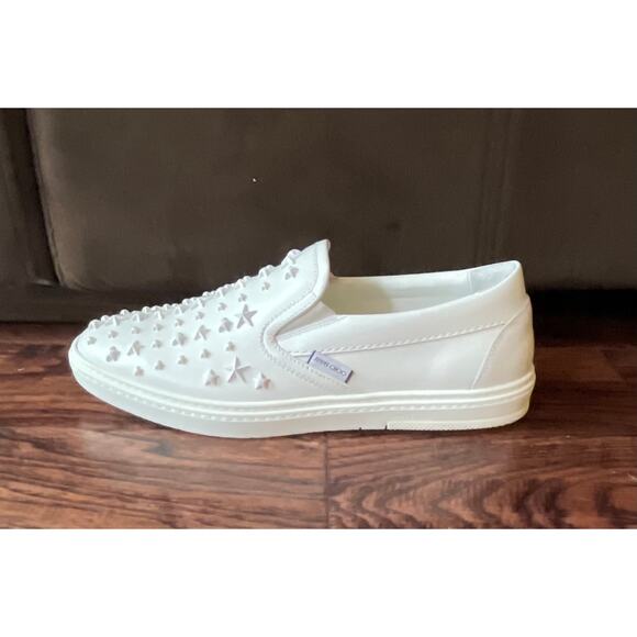 $995 NIB Jimmy Choo White Slip-On Star-Studded Leather Sneakers Size 41(8) main image 11